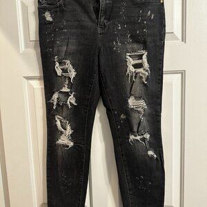 Judy Blue Boyfriend Fit Jeans 15/32 Black Distressed Splatter